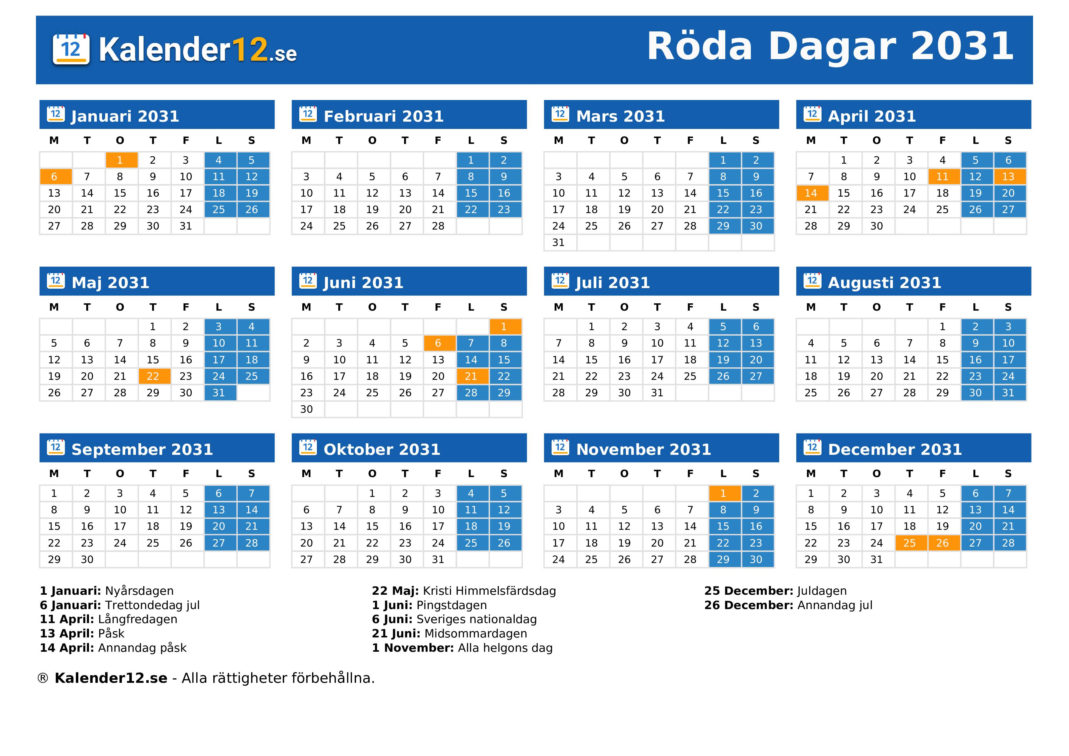 Röda Dagar 2031