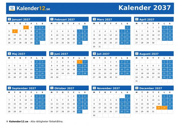 Kalender 2037