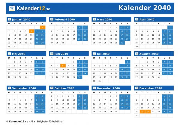 Kalender 2040