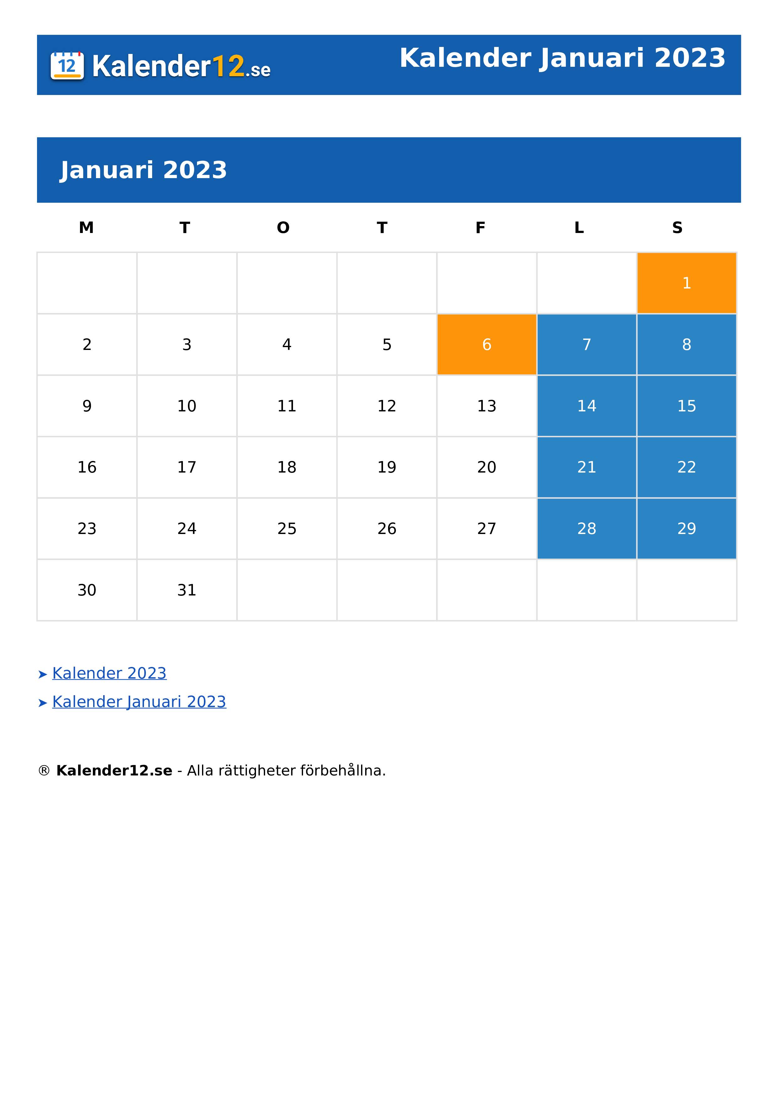 Calendar Januari 2023