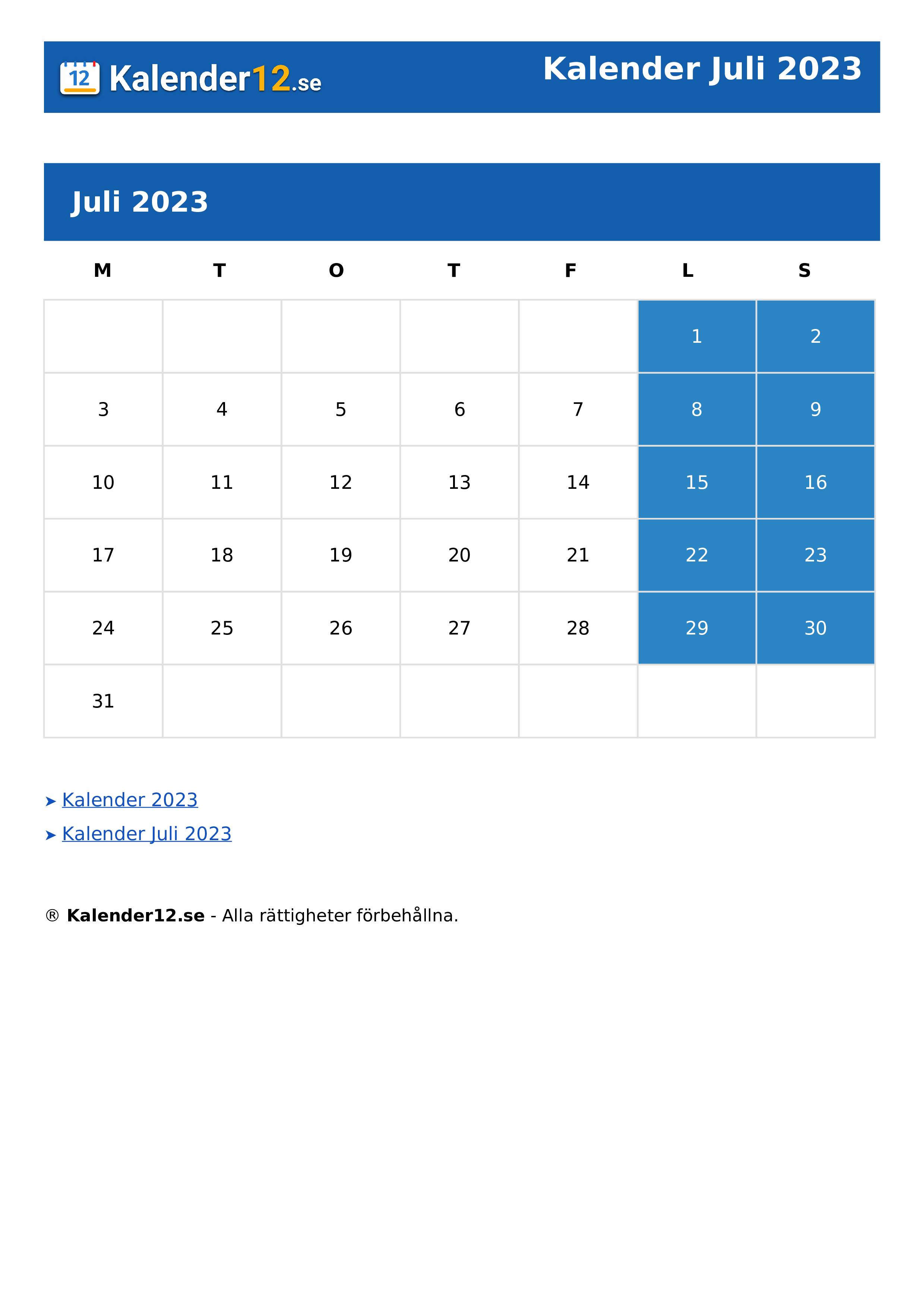 Calendar Juli 2023