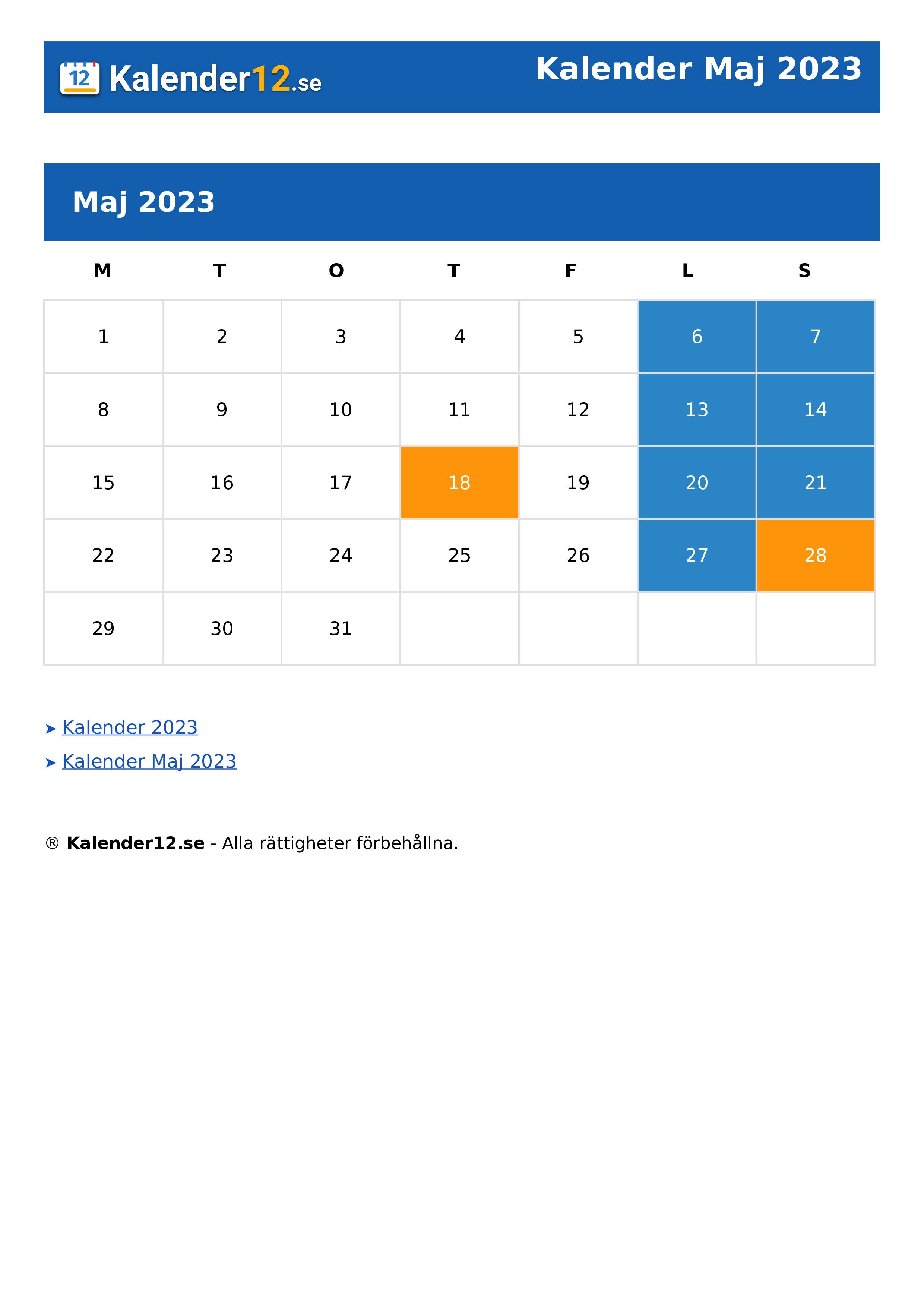 Calendar Maj 2023