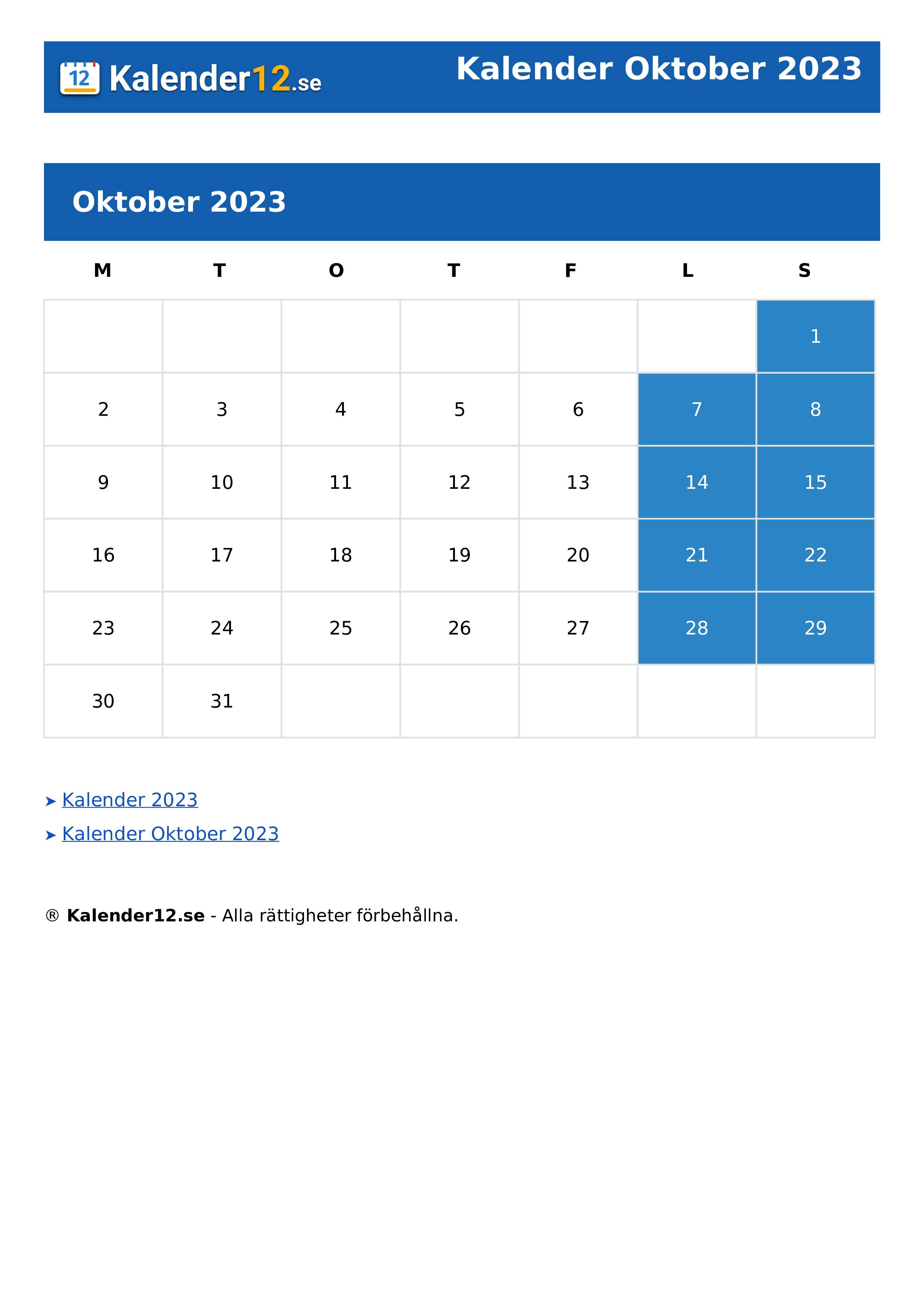 Calendar Oktober 2023